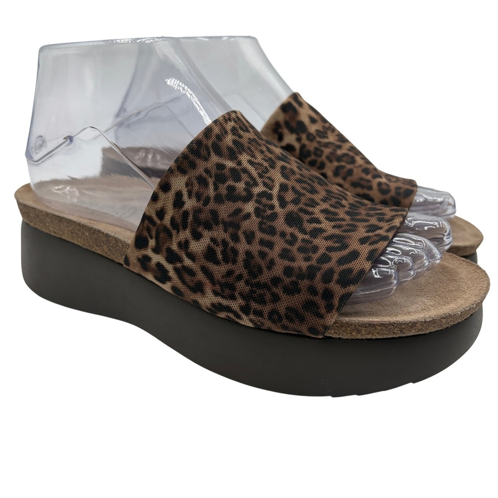 Munro Leopard Print Platform Slide Sz 8 Sandals Brown Animal Print Comfort Chic